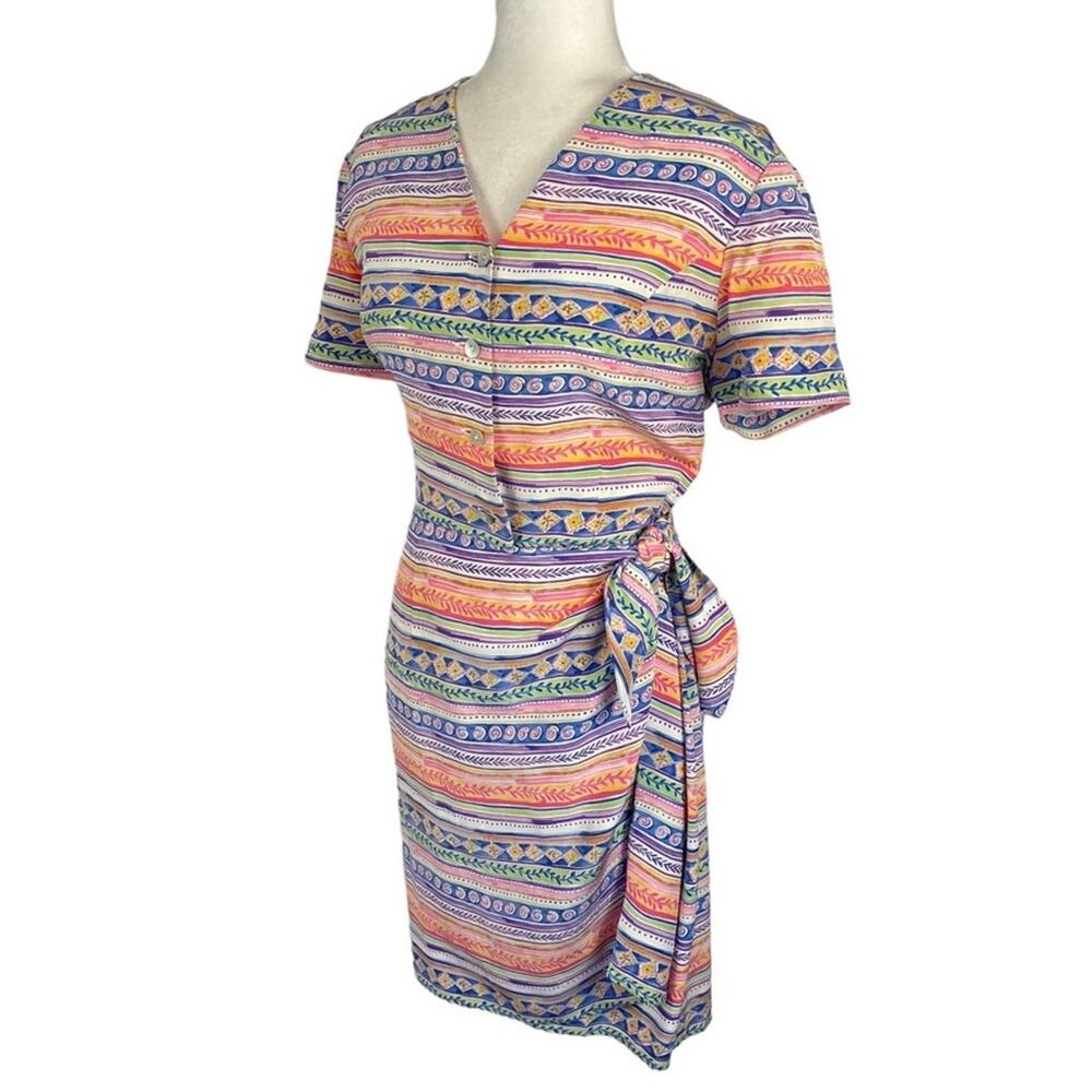 Talbots Vintage 90's Short Sleeve Faux Wrap 100% Silk Dress Petite 10